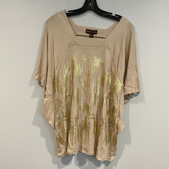 Dana Buchman Cream/Tan Sequin Accent Top- Size Medium - Picture 1 of 9